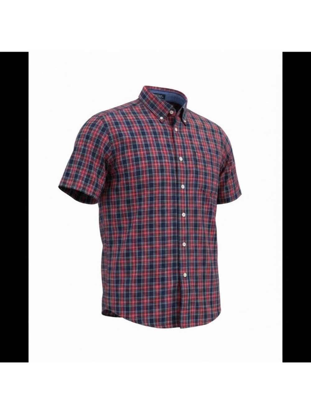 Vtg Tommy Hilfiger Indigo Blue Red Plaid Button Down Short Sleeve Men’s Medium